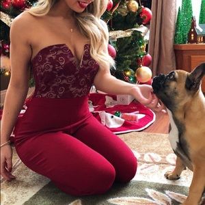 red lace top sleeveless jumpsuit